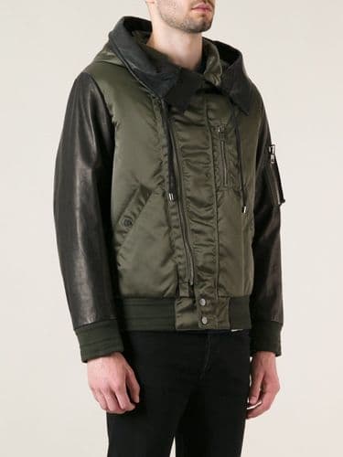 DIESEL BLACK GOLD Leather Sleeved Padded Hooded Jacket Coat BNWT IT50 UK40