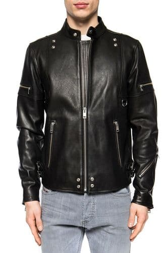 DIESEL Black Soft Smooth Leather L-TOVMAS Biker Moto Jacket LARGE New With Tags
