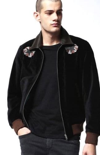 DIESEL Black Velvet Cotton & Leather Trim J-VARADERO Bomber Jacket Coat XXL BNWT