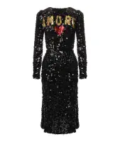 DOLCE & GABBANA black Sequin AMORE Midi Dress UK10 IT42 US6 BRAND NEW WITH TAGS