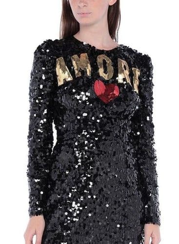 DOLCE & GABBANA black Sequin AMORE Midi Dress UK10 IT42 US6 BRAND NEW WITH TAGS