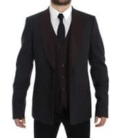 DOLCE & GABBANA Grey Wool Suit Jacket & Burgundy Waistcoat BRAND NEW + TAGS