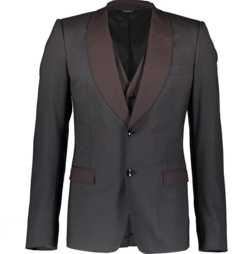 DOLCE & GABBANA Grey Wool Suit Jacket & Burgundy Waistcoat BRAND NEW + TAGS