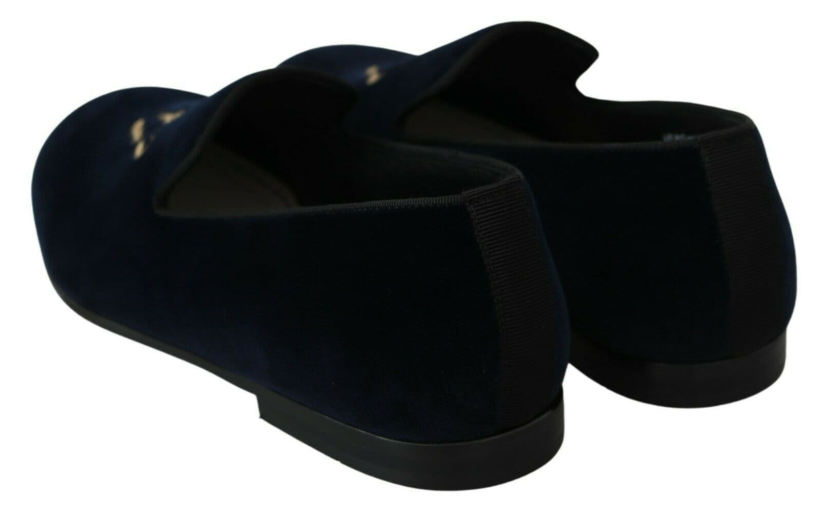 DOLCE & GABBANA Navy VELVET Gold Embroidered Logo Loafers 