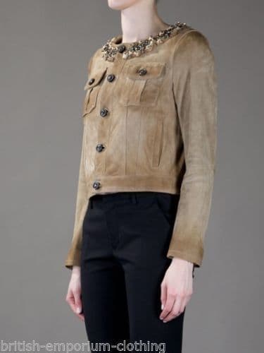 DSQUARED DSQUARED2 Cropped Suede Leather Embellished Jacket BNWOT UK12/14 ITA46