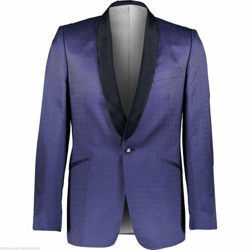DUCHAMP 100% SILK Blue Optic Square Shawl Collar Jacket BNWT IT48 UK38 rrp £795