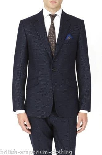 DUCHAMP Navy Polkadot 100% Italian Wool Suit BNWT IT46 UK36 rrp £750