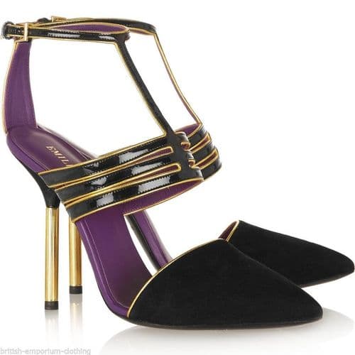 EMILIO PUCCI Black & Gold Suede & Patent Leather Court Shoes BNIB