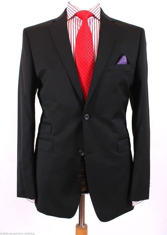 Holland Esquire Black Wool Suit UK36 EU46 C36 x W30 NEW + TAGS