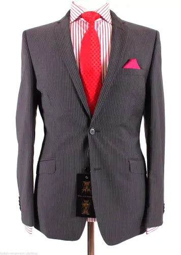 Holland Esquire Dark Grey Pinstripe Wool Suit UK48 EU58 C48 x W42 NEW + TAGS