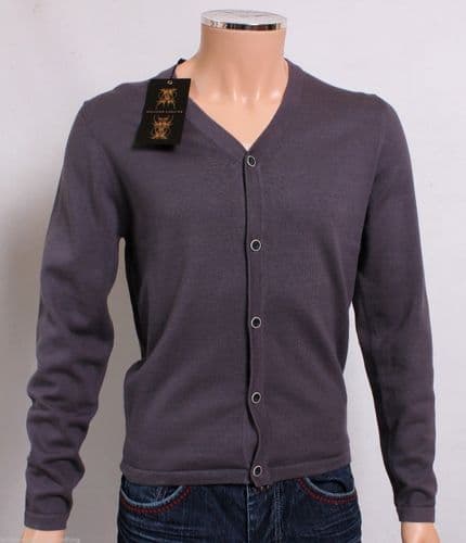 Holland Esquire DK Grey COTTON & SILK V Neck Cardigan Jumper Sweater SMALL *BNWT*