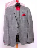Holland Esquire Grey Dogtooth Overcheck WOOL & CASHMERE Suit Uk38 *BNWT*