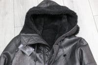 IRO PARIS Black MERWIN Leather Shearling Hooded Jacket Coat BRAND NEW + TAGS