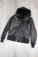 IRO PARIS Black MERWIN Leather Shearling Hooded Jacket Coat BRAND NEW + TAGS