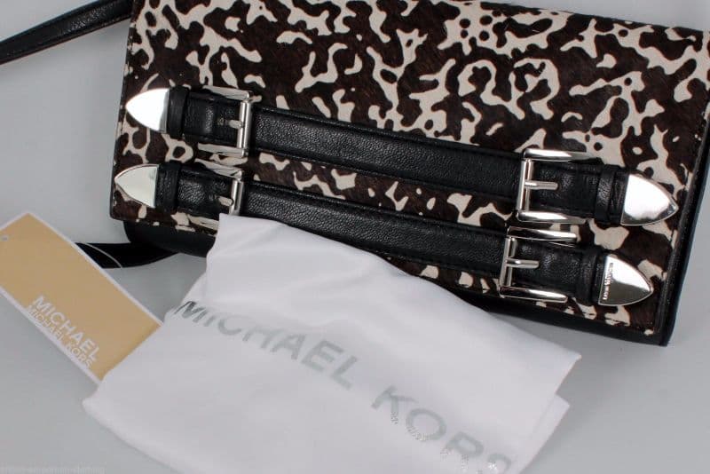 MICHAEL KORS Black Leather & Calfhair ROBIN Crossbody Clutch Bag BNWT