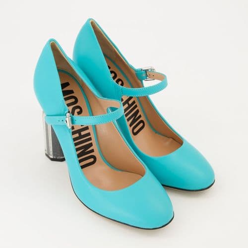 MOSCHINO COUTURE Salt & Pepper Heeled Leather Mary Jane Sandals Pumps Shoes UK7