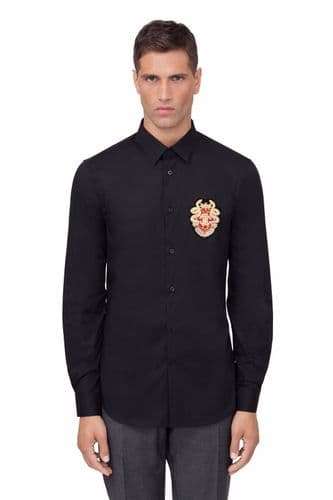 ROBERTO CAVALLI Black Appleque Badge Shirt BNWT UK38 IT48 MEDIUM 16