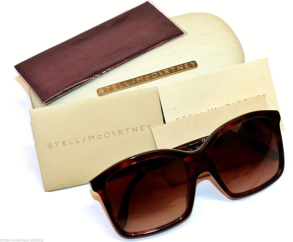 STELLA McCARTNEY DK Brown Tortoiseshell Square SM4046 Sunglasses Made In Italy