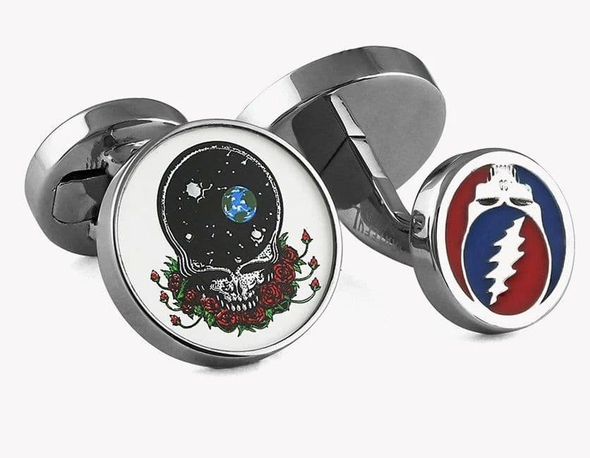 TATEOSSIAN Grateful Dead Skull & Rose Gothic Rhodium Cufflinks Brand New In Box