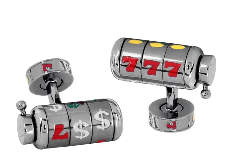 TATEOSSIAN Gunmetal Rotating Slot Fruit Machine Cufflinks BRAND NEW WITH BOX