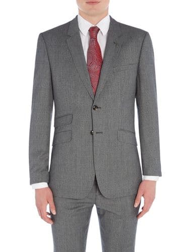 TED BAKER Grey Textured Dogtooth Wool Gather Jacket Blazer BNWT UK42L