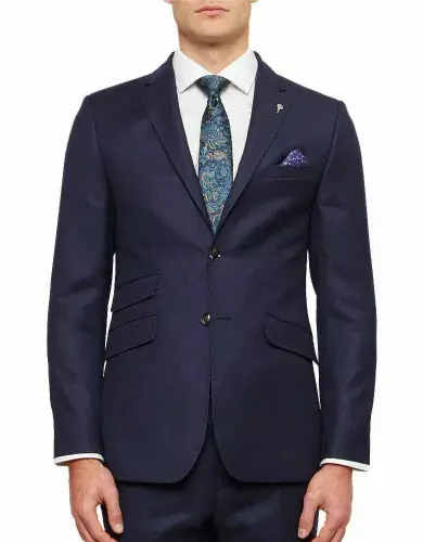 TED BAKER Navy Textured ITALIAN WOOL Suit Jacket Blazer UK38 US38 EU48 NEW +TAGS