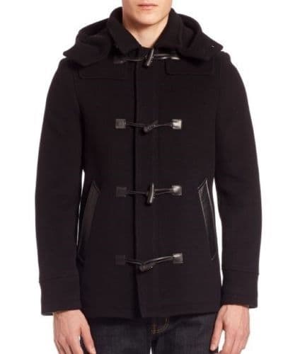 THE KOOPLES Black Military Soft Wool & Leather Duffle Coat UK42 US42 EU52 IT52