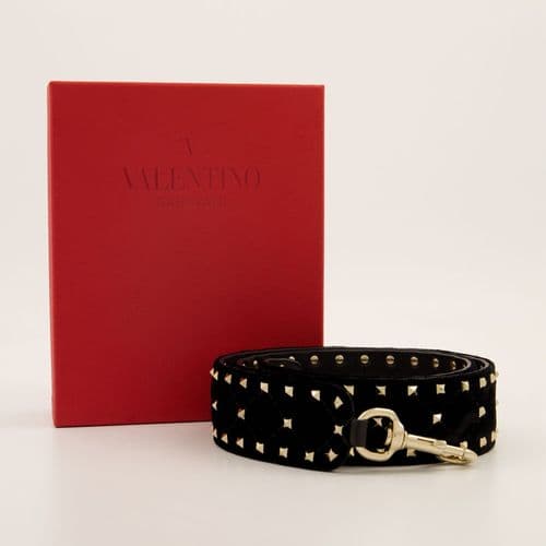 Valentino Garavani Black Velvet & Leather Rockstud Shoulder Bag Strap