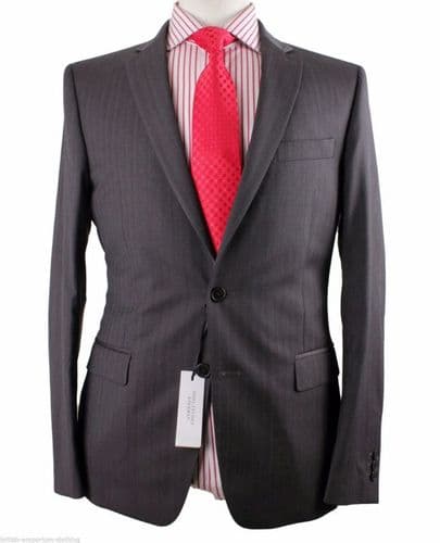 VERSACE COLLECTION DK Grey Tonal Stripe Trend Fit 100% Wool Suit EU48 Uk38 BNWT