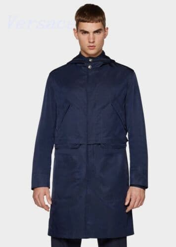 VERSACE Navy Showerproof Nylon Hooded Rain Trench Coat NEW UK40 IT50 NEW TAGS