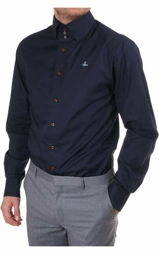 VIVIENNE WESTWOOD Navy Slim Fit 3 Button Krall Orb Shirt UK34 IT44 XS NEW + TAGS