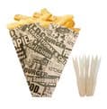 1000 Newspaper Print Chip Cones + 1000 Wooden Chip Shop Forks - Express delivery Available