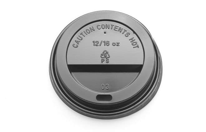 12/16oz 90mm Domed Black Disposable Takeaway Hot Paper Cup Sip Thru Lids