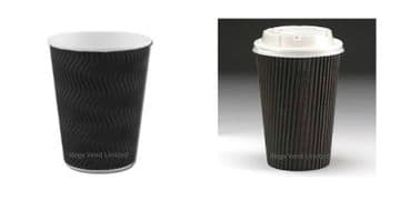 12oz Black Ripple Disposable Hot Beverages Takeaway Coffee Cups with/without Lid