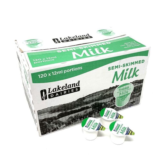 120 Lakeland UHT Semi Skimmed Milk 12ml Portions Jigger Pots Servings