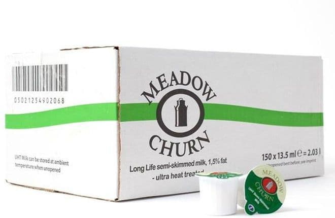 150 Meadow Churn UHT Semi Skimmed Milk 13.5ml Portions Jigger Pots Servings