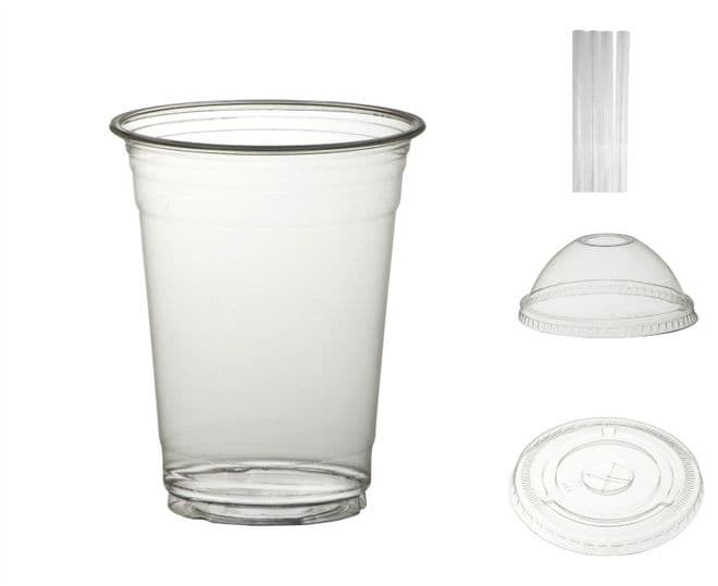 9oz|12oz|16oz Clear Plastic Smoothie Frappe Shake Slush Cold Drink Cup|Lid|Straw