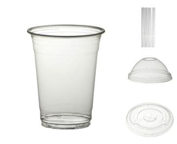 9oz|12oz|16oz Clear Plastic Smoothie Frappe Shake Slush Cold Drink Cup|Lid|Straw