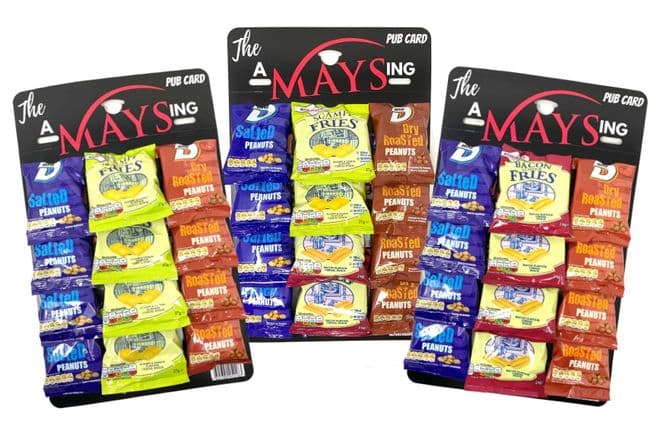 AMaysing 12 Pack Pub Card Big D Salted & Dry Roasted Nuts + Scampi/Bacon Fries