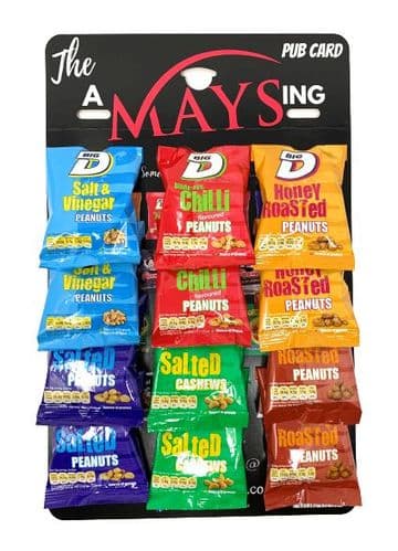 Big D 12 Pk 'AMaysing 6' Pub Card: Salted | Cashews | Dry | Chilli | Honey | Salt & Vinegar