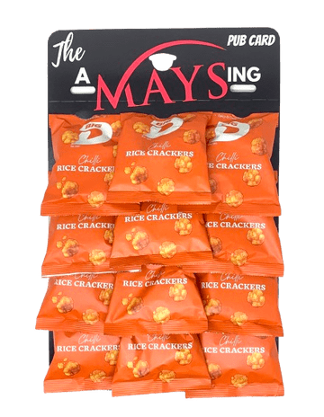 Big D Chilli Rice Crackers 12 x 40g 'Chilli Crackers Snackers AMaysing Pub Card'