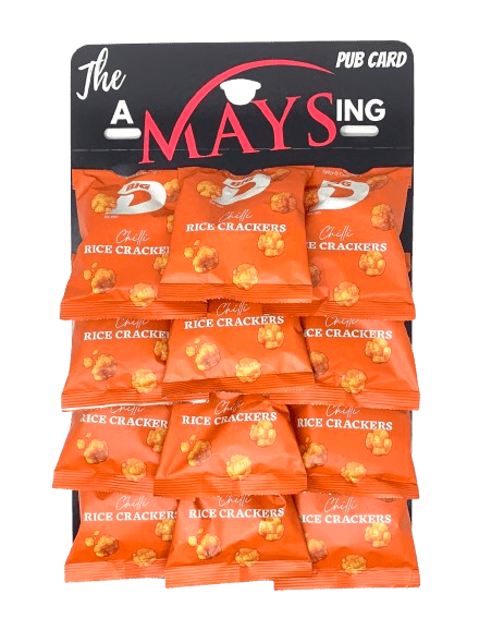 Big D Chilli Rice Crackers 12 x 40g 'Chilli Crackers Snackers AMaysing Pub Card'