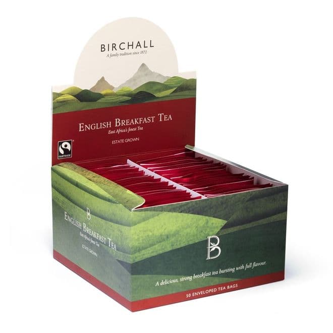 Birchall English Breakfast Tea Pack of 50 Enveloped Tea Bags - Choose Quantity