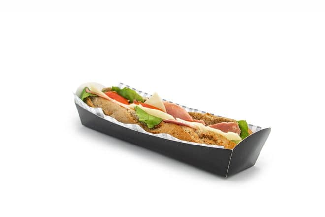Black Disposable Takeaway Cardboard Baguette/Jumbo Hot Dog Tray Food Packaging