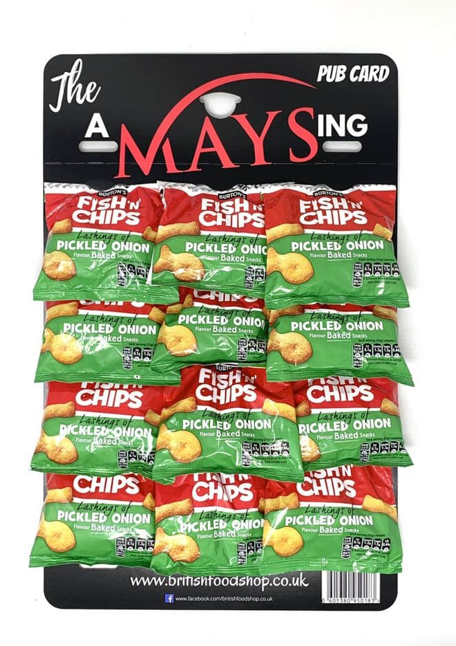 Burtons Daily Fish n Chips Snacks Biscuits on 'The AMaysing' 12 Pack Pub Card - Pickled Onion