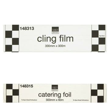 Chef's Essentials Aluminium Tin Foil / Cling Film 300mm x 60m/300m in Dispenser Box