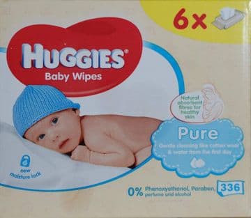 Huggies Pure 56 Wipes (Pack of 6)