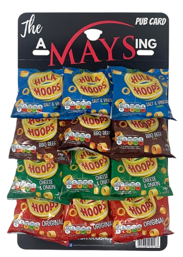 Hula Hoops Mixed Flavour Snacks Original BBQ Cheese Onion Salt Vinegar 12 x 24g on Pub Card