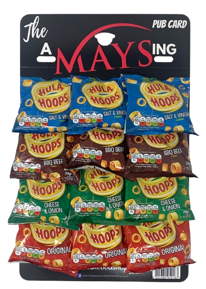 Hula Hoops Mixed Flavour Snacks Original BBQ Cheese Onion Salt Vinegar 12 x 24g on Pub Card