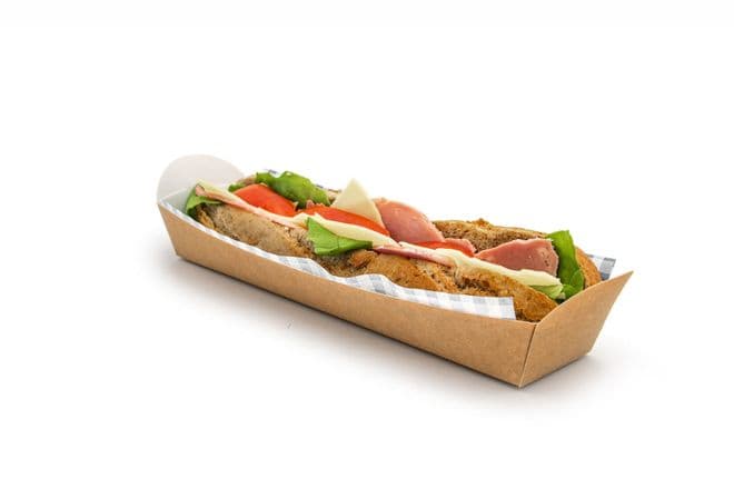 Kraft Buff Disposable Takeaway Cardboard Baguette/Jumbo Hot Dog Tray Packaging